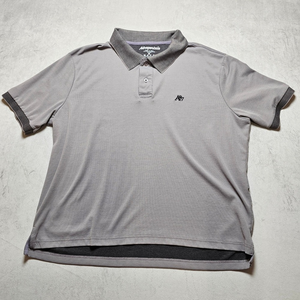Aeropostale Mens A87 Polo Shirt Gray Mesh Short Sleeve‎ Size 2XL Logo Top